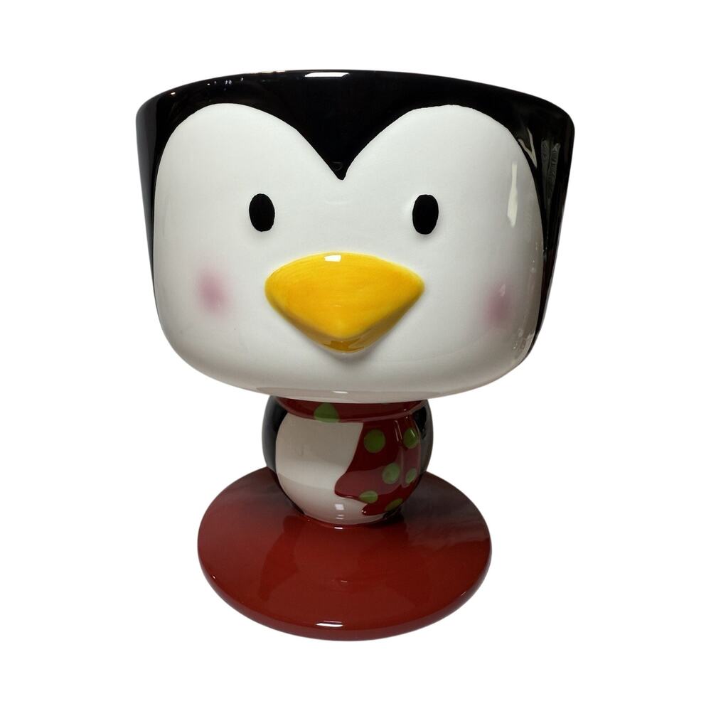 CKAO Ceramic Penguin Centerpiece Bowl Black White Red Yellow 8.5in